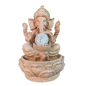 Fonte de Água Marmorite Ganesha Meditando com Bola 1 Queda M - 22002
