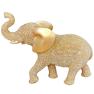 Estátua em Resina Elefante Crevejado Dourado 12cm