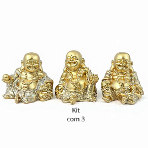 Estátua Resina Trio de Mini Budas Sorridentes 4cm