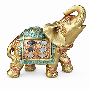 Enfeite em Resina Elefante (Laranja e Verde) Com Brilho 10cm