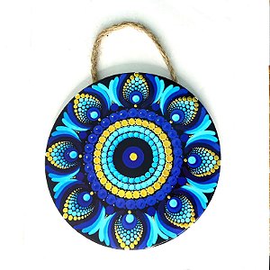 Enfeite de Parede em Porcelana - Mandala Amarela e Azul Claro