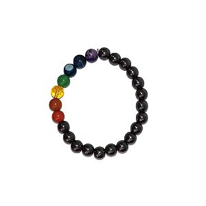 Pulseira Bola Pedra Hematita 7 Chakras 8MM