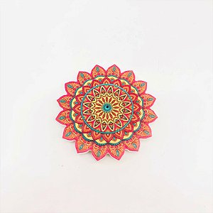 Incensário Ímã Resina Flor de Mandala Lótus Rosa/Amarelo