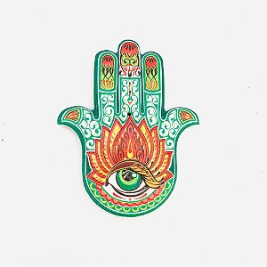 Incensário Ímã Resina Mão Hansa Olho Verde/Flor de Lotus