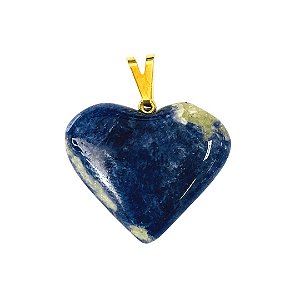 Pingente Sodalita Pedra Coração Rolada - Pino Dourado
