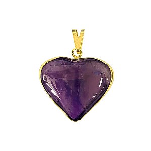 Pingente Ametista Pedra Coração Rolada - Pino Dourado