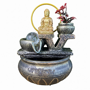 Fonte de Água em Resina Buda Dourado 1 Queda Menor