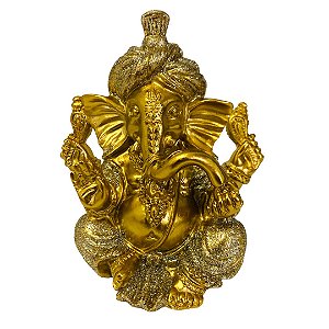 Estátua Ganesha com Turbante em Resina com Brilho 11cm