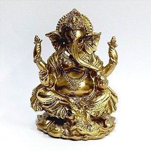 Estátua Ganesha em Resina Dourado Sem Brilho 14cm C base