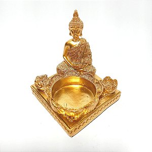 Porta Vela/Incensário em Resina Buda Dourado Com Brilho 8cm