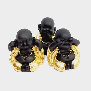 Estátua Trio de Budas Preto Não Falo/Vejo/Escuto 7cm