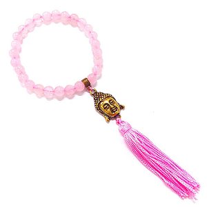 Mini Japamala Pedra Quartzo Rosa Com Buda Modelo Variado - 27 contas