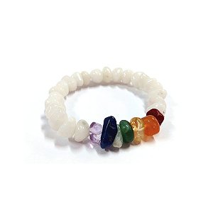 Pulseira Pedra Cascalho 07 Chakras - Quartzo Branco