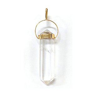 Pingente Cristal Transparente Biterminado Dourado - Com Argola