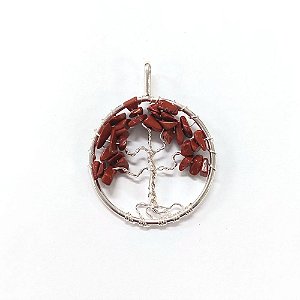 Pingente Jaspe Vermelho - Árvore da Vida - Com Coroa Prata