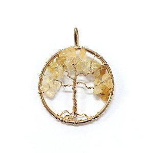 Pingente Citrino - Árvore da Vida - Com Coroa Dourada