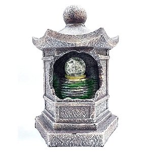 Fonte de Água em Resina Templo Chinês Com Bola - M