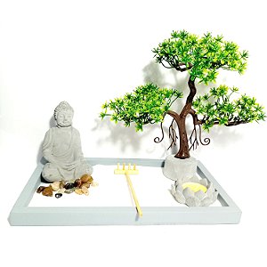 Jardim Zen Buda Árvore Verde Redondo  27x16cm