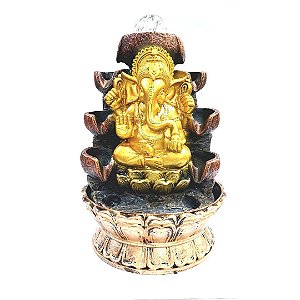 Fonte de Água Resina Ganesha Dourado Com Bola 8Q - M