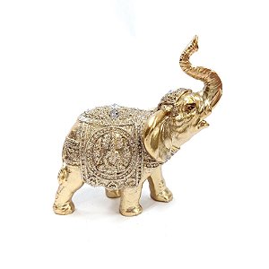 Estátua Elefante em Resina Com Brilho Dourado 9cm