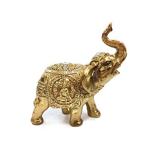 Estátua Elefante em Resina Sem Brilho Dourado 9cm
