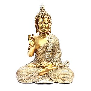 Estátua Resina Buda Dourado com Brilho 21CM