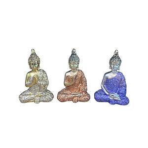Estátua de Resina Trio de Budas Colorido 6cm