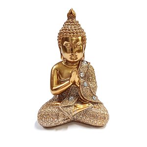 Estátua Buda Brilho Meditando Com Brilho - 14cm