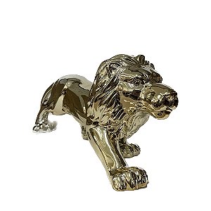 Enfeite Leão em Porcelana Dourado - 41cm