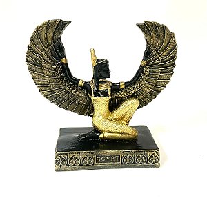 Estátua em Resina Isis Asas Abertas  - Preto com Dourado