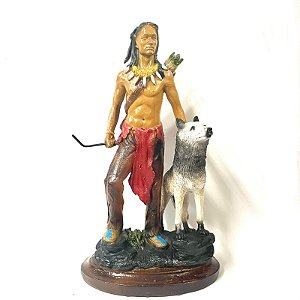 Estátua em Resina Índio com Lobo