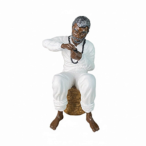 Estátua Resina Orixás - Preto Velho Sentado com 22cm