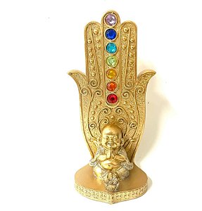 Incensário Mão Hamsa Sete Chakras - Buda da Fortuna Meditando