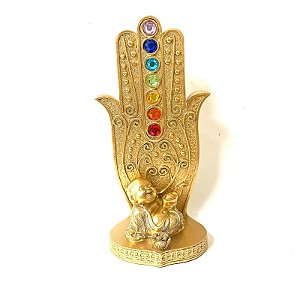 Incensário Mão Hamsa Sete Chakras - Buda da Fortuna Rindo