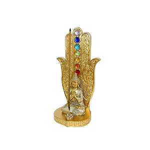 Incensário Mão Hamsa Sete Chakras - Buda Dourado 3