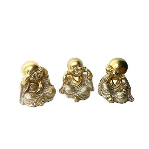 Estátua Trio de Budas Não Falo/Vejo/Escuto - 9 cm com Brilho