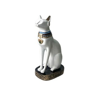 Estátua Gata Bastet em Resina 19cm - Branca