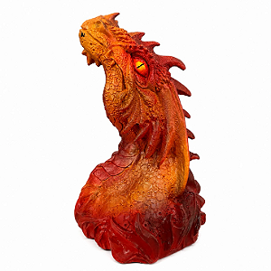 Incensário Cabeça de Dragão Vertical Vermelho/Laranja em Resina - 31cm