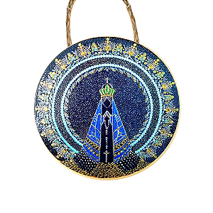 Enfeite de Parede em Porcelana - Nossa Senhora Preto/Azul