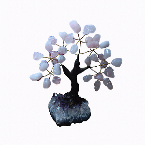 Árvore Pedra Quartzo Rosa 7 Galhos - 15cm