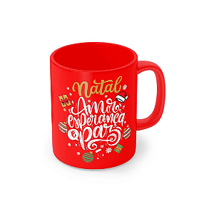 Caneca Porcelana 320 ml - Natal Amor Esperança e Paz