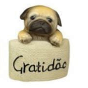 Enfeite Resina Cachorro Palavra Gratidão com 11cm