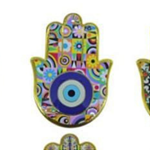 Enfeite de Parede Proteção Mão Hansá e Olho Grego Porcelana Flor Colorida