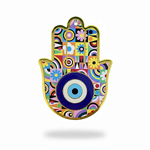 Enfeite de Parede Proteção Mão Hansá e Olho Grego Porcelana Flor Colorida