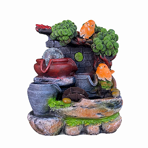 Fonte de Água em Resina Pássaros Laranjas 4 Quedas M - 26192