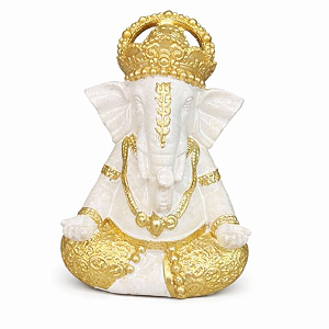 Estátua em Resina Ganesha Branco 10cm