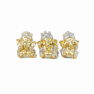 Enfeite Resina Trio Mini Ganesha Com Brilho 5cm