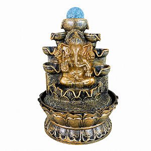 Fonte de Água Resina Ganesha Dourado Com Bola 11Q M - 32604