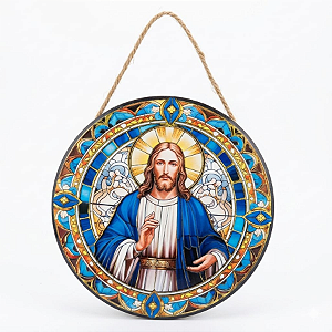 Enfeite de Parede Jesus Cristo Vitral - Azulado