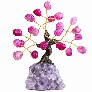 Árvore Pedra Ágata Rosa 7 Galhos 12 cm